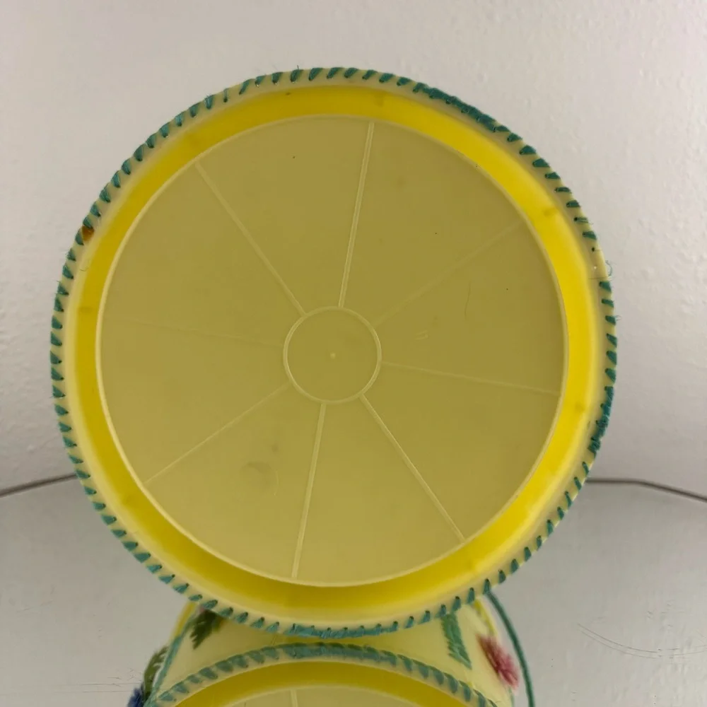Vintage 70s Handmade Yellow Folk Art Kitschy Floral Ice Cream Bucket Container